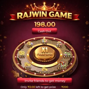 Raj Win Game mobile app interface dashboard view